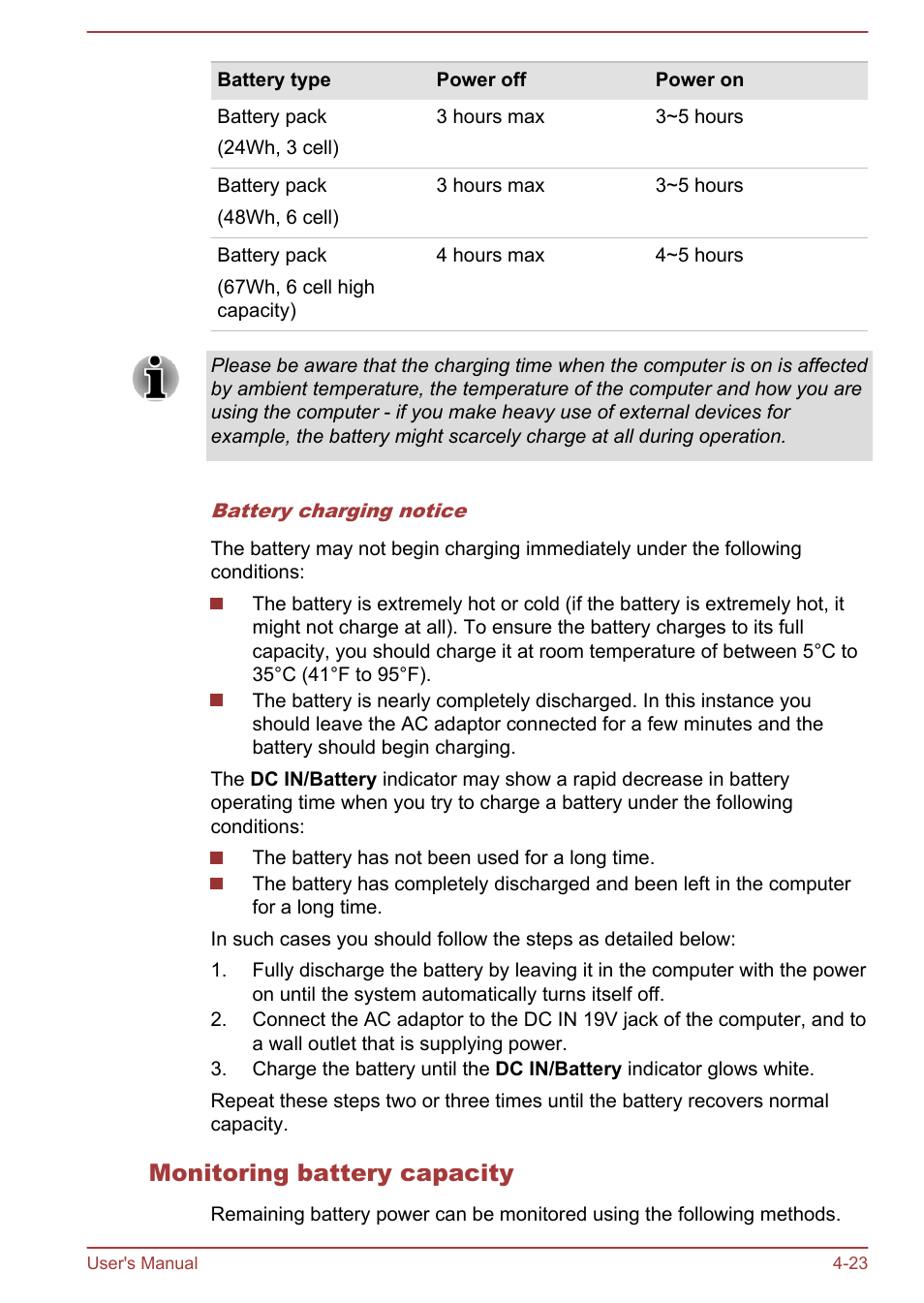 Monitoring battery capacity | Toshiba Satellite Pro C50-A User Manual | Page 65 / 135