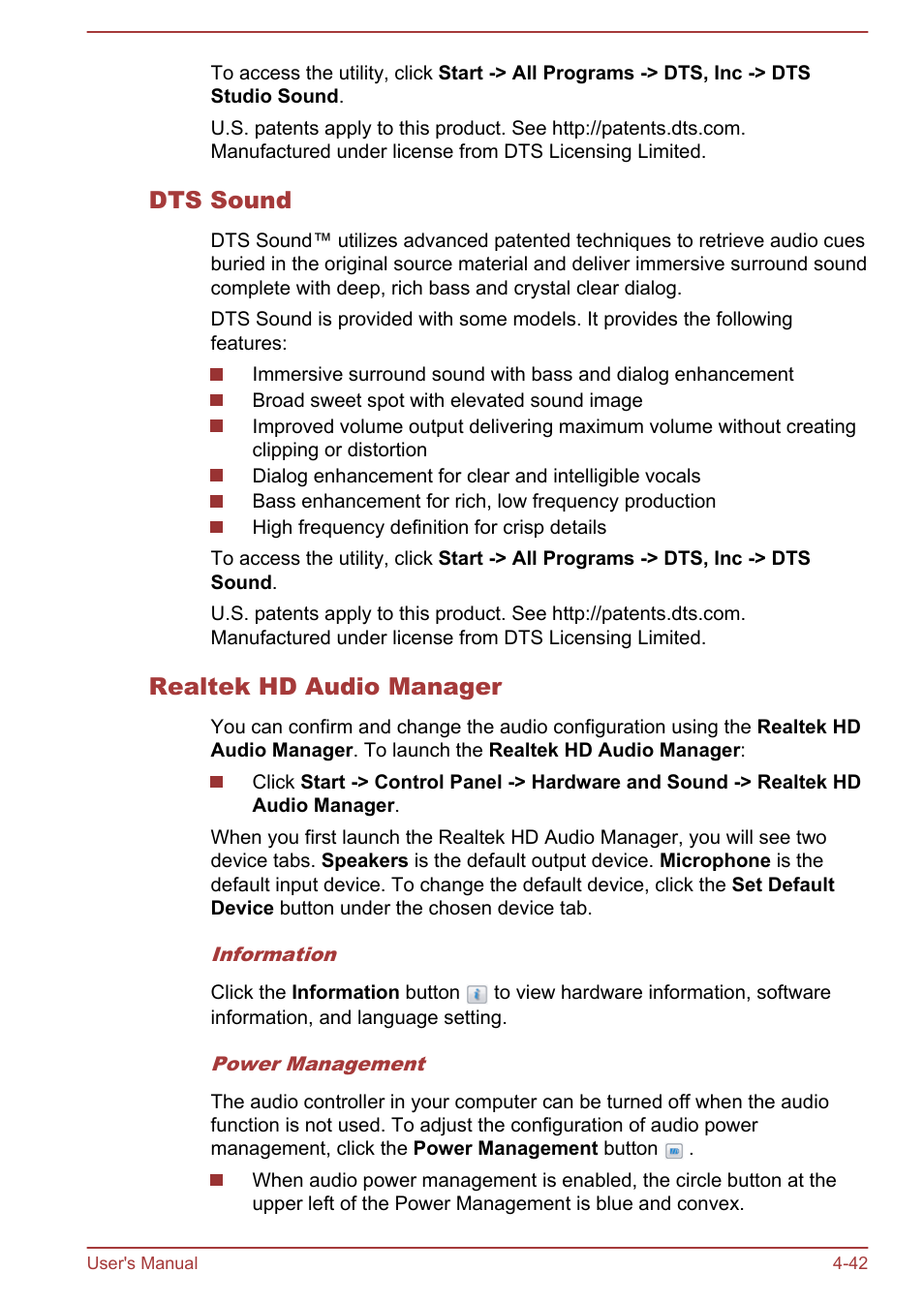 Dts sound, Realtek hd audio manager | Toshiba Satellite Pro C50-A User Manual | Page 84 / 135