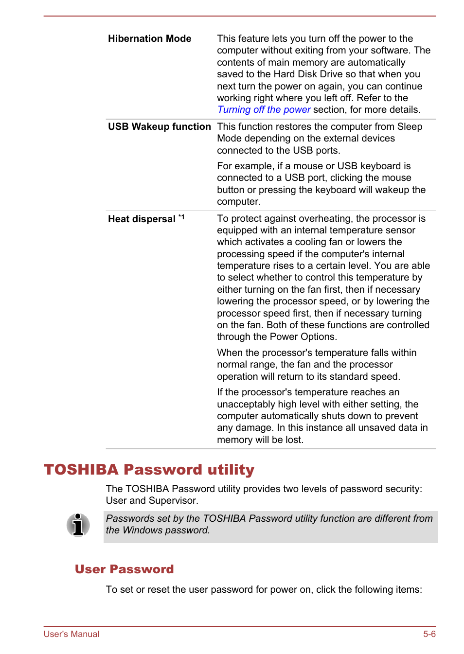 Toshiba password utility, User password, Toshiba password utility -6 | Toshiba Satellite Pro C50-A User Manual | Page 91 / 135