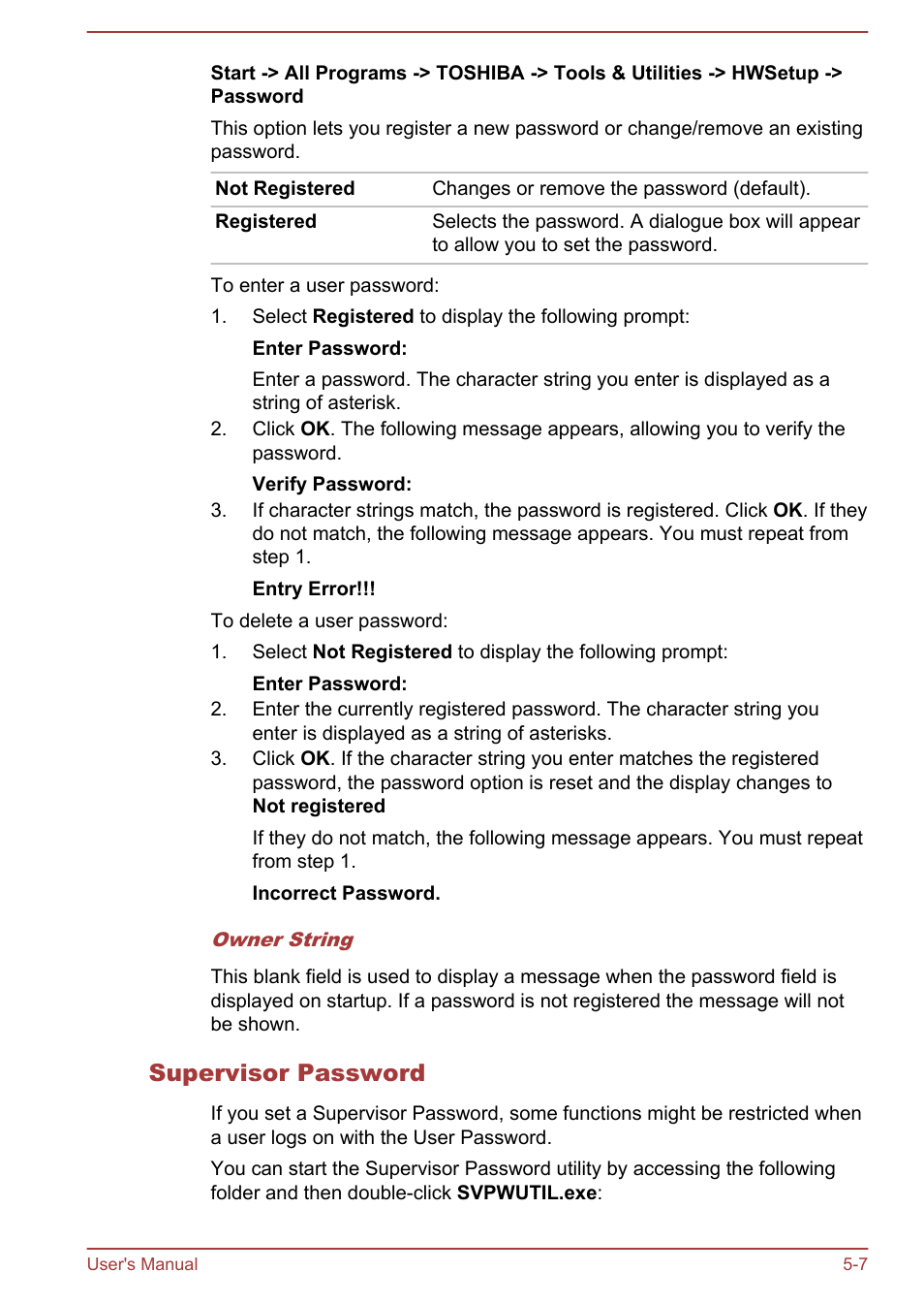 Supervisor password | Toshiba Satellite Pro C50-A User Manual | Page 92 / 135