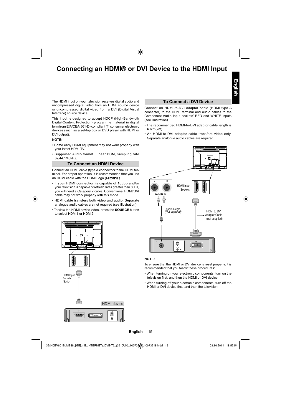 English | Toshiba BV801 User Manual | Page 15 / 45