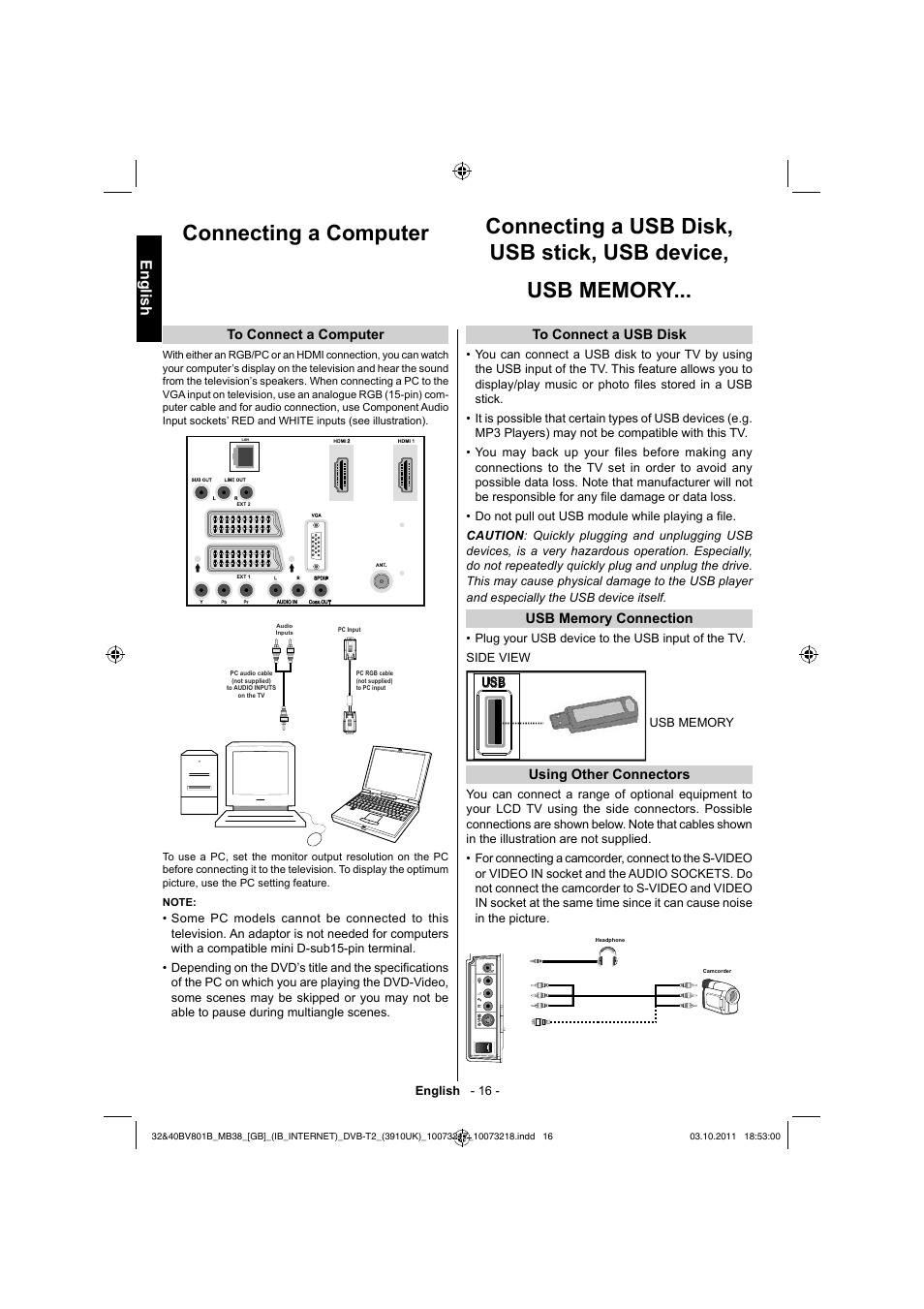 English | Toshiba BV801 User Manual | Page 16 / 45