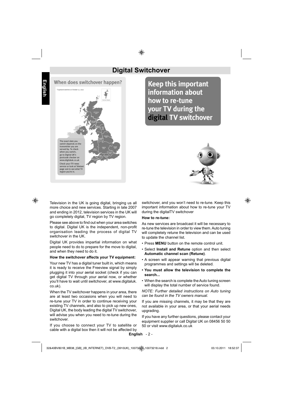 Digital switchover, 8ifoepfttxjudipwfsibqqfo | Toshiba BV801 User Manual | Page 2 / 45