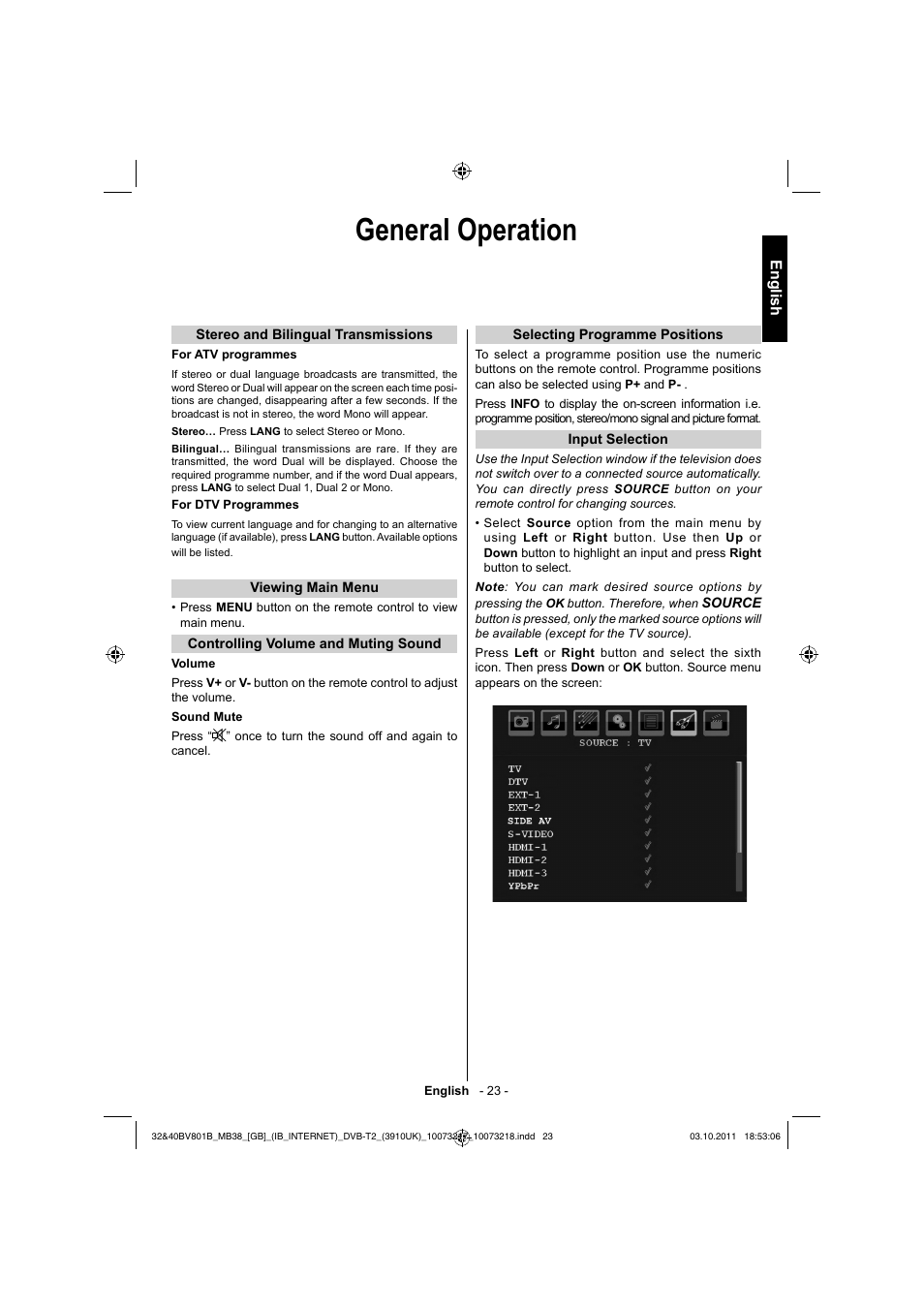 General operation | Toshiba BV801 User Manual | Page 23 / 45