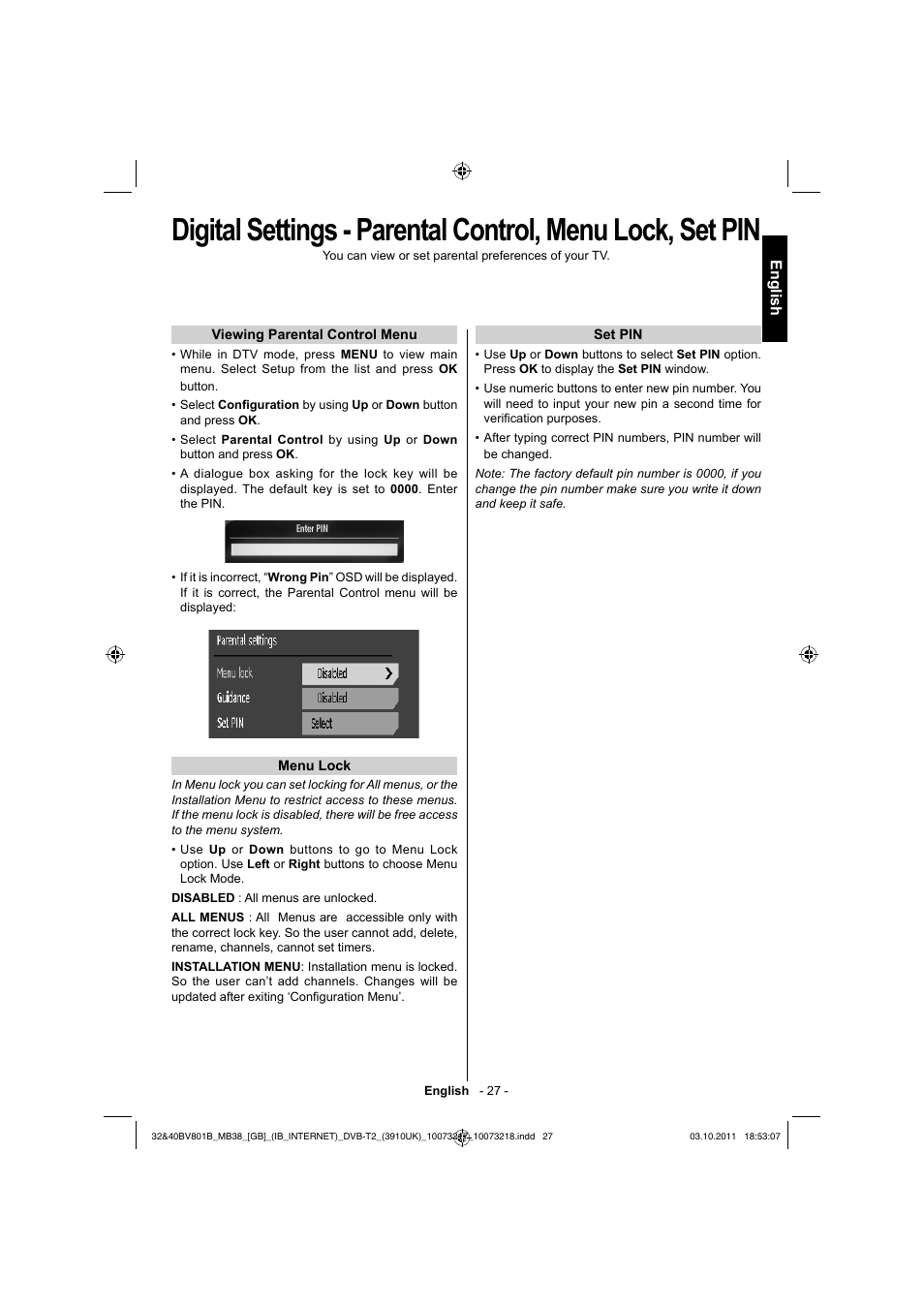 English | Toshiba BV801 User Manual | Page 27 / 45