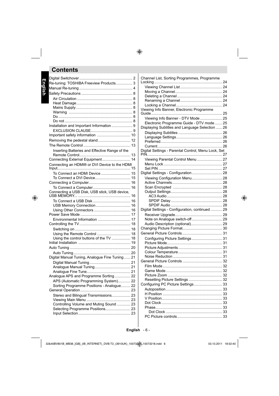 Toshiba BV801 User Manual | Page 6 / 45