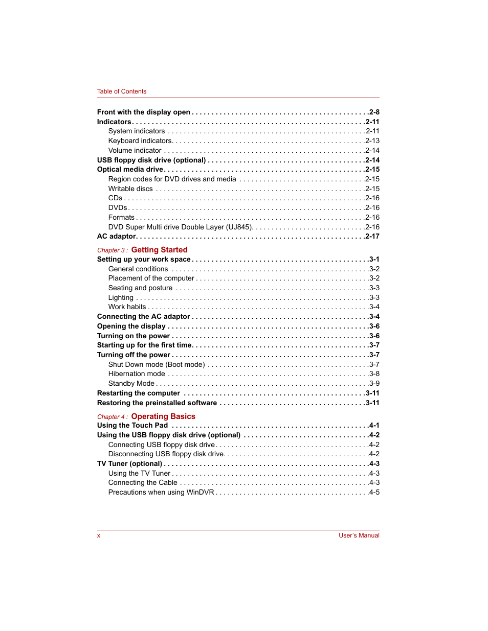 Toshiba Qosmio G20 (PQG20) User Manual | Page 10 / 264