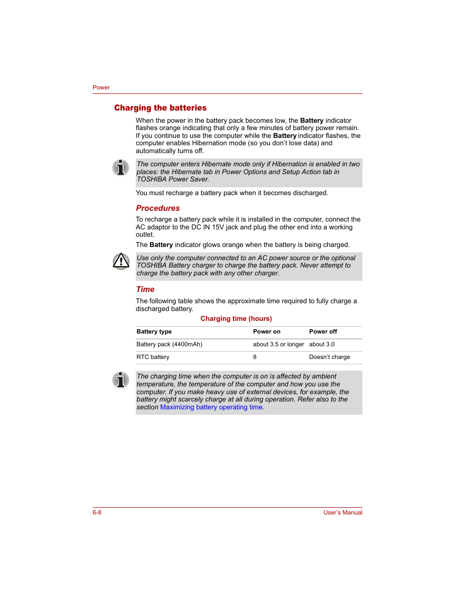 Charging the batteries, Charging the batteries -8 | Toshiba Qosmio G20 (PQG20) User Manual | Page 116 / 264