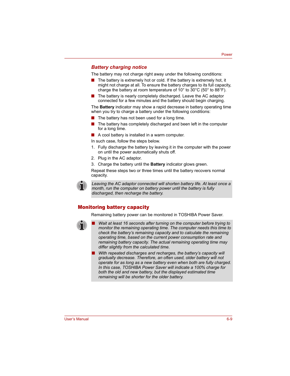 Monitoring battery capacity, Monitoring battery capacity -9 | Toshiba Qosmio G20 (PQG20) User Manual | Page 117 / 264