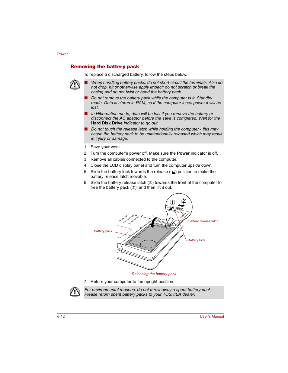 Removing the battery pack, Removing the battery pack -12 | Toshiba Qosmio G20 (PQG20) User Manual | Page 120 / 264