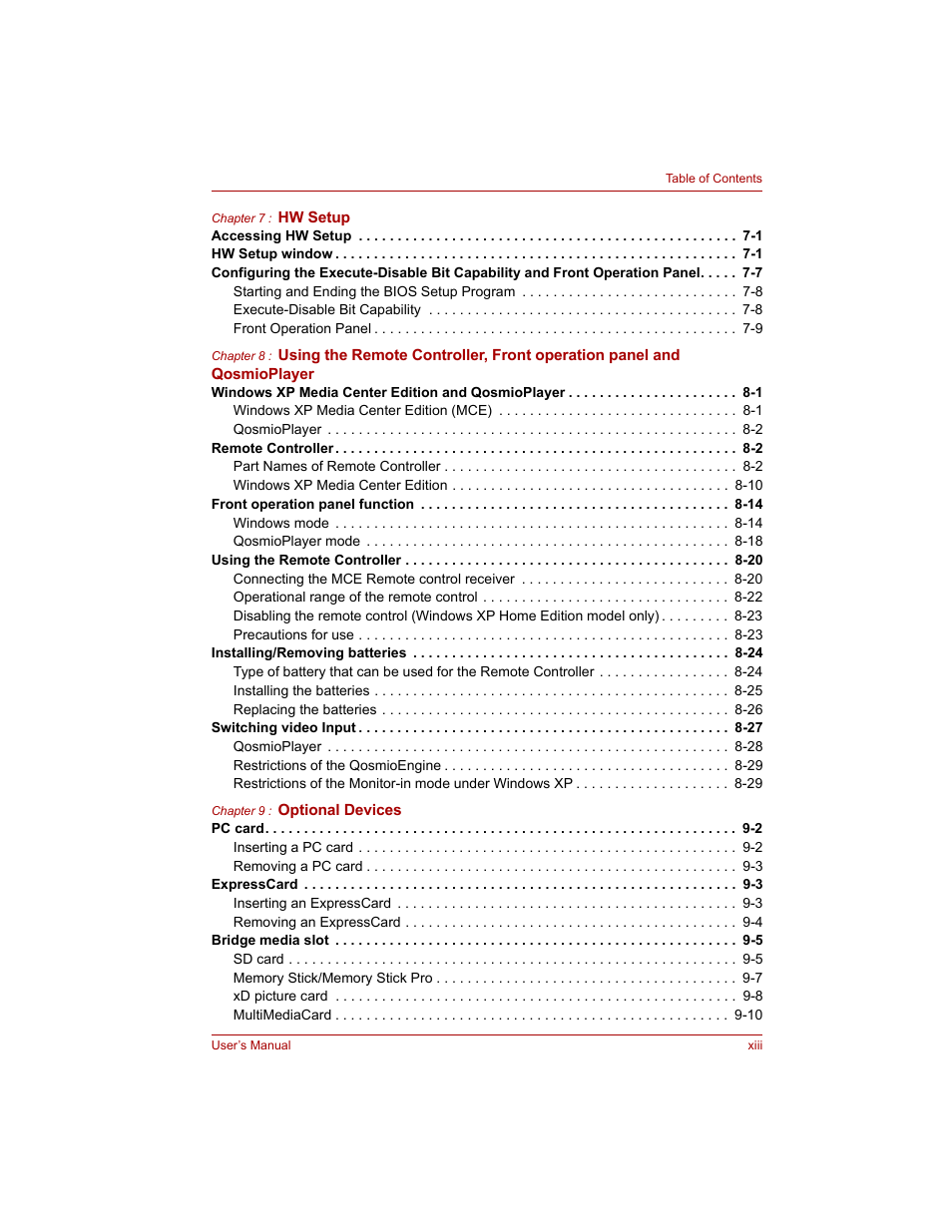 Toshiba Qosmio G20 (PQG20) User Manual | Page 13 / 264