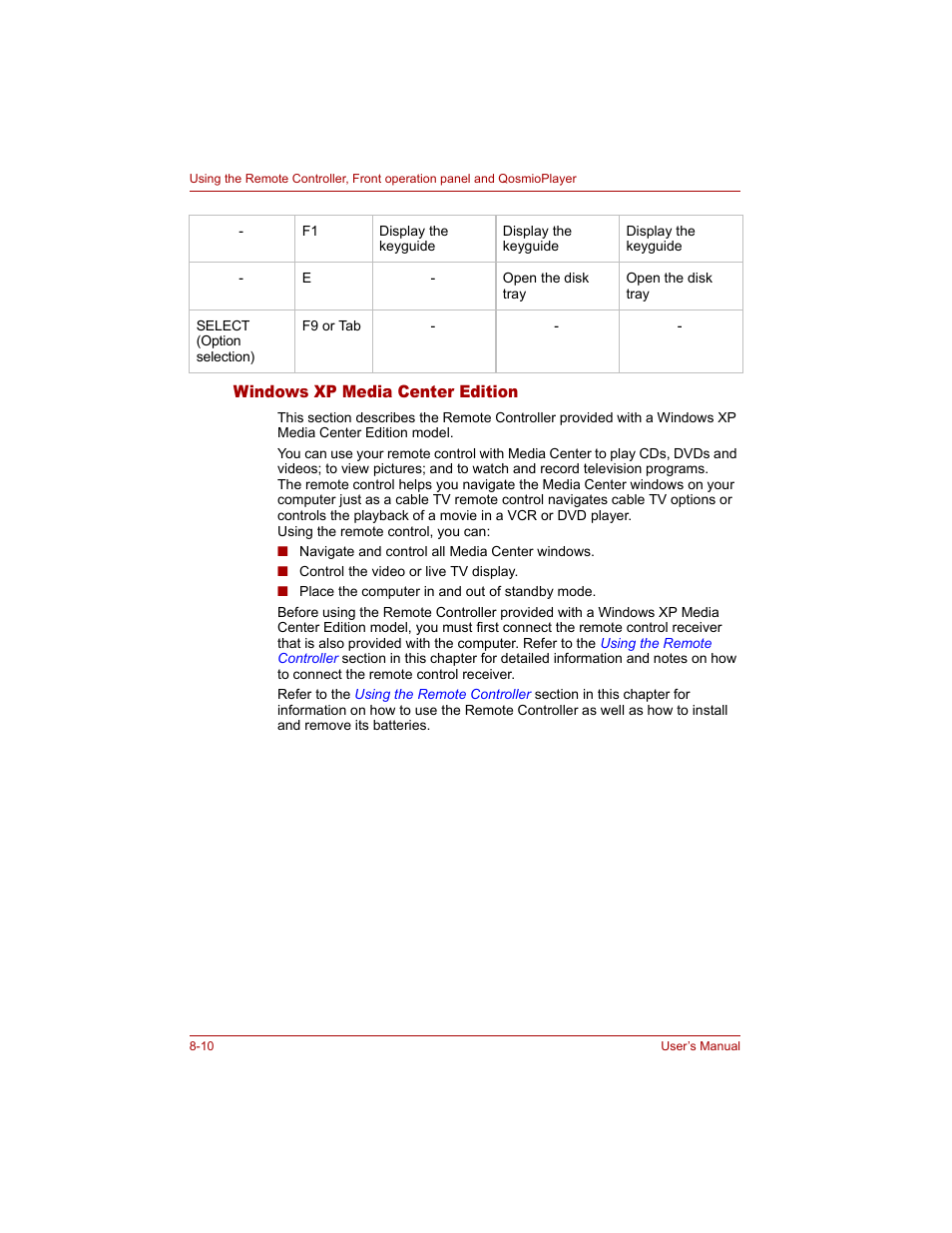 Windows xp media center edition, Windows xp media center edition -10 | Toshiba Qosmio G20 (PQG20) User Manual | Page 144 / 264