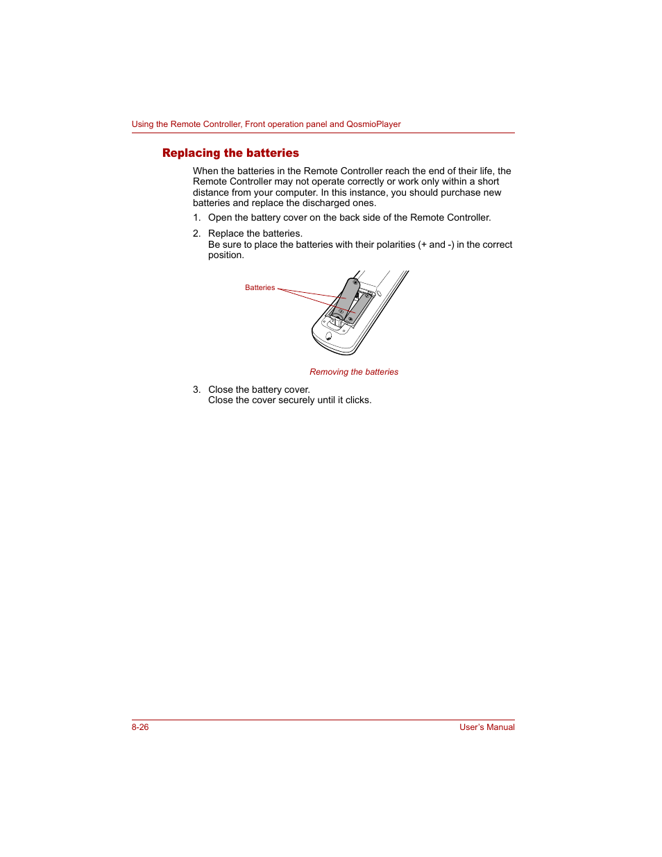 Replacing the batteries, Replacing the batteries -26 | Toshiba Qosmio G20 (PQG20) User Manual | Page 160 / 264