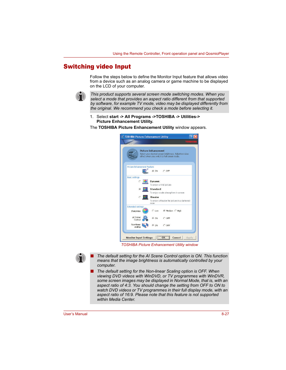 Switching video input, Switching video input -27 | Toshiba Qosmio G20 (PQG20) User Manual | Page 161 / 264