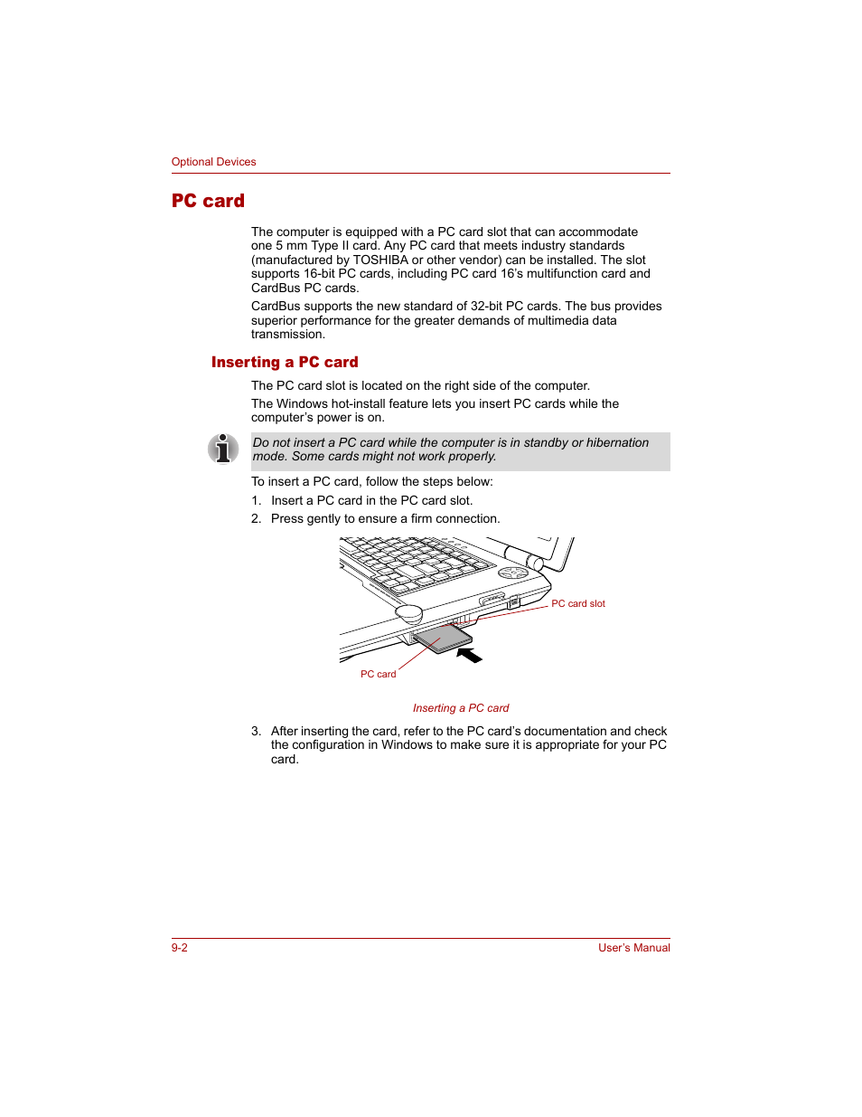 Pc card, Inserting a pc card, Pc card -2 | Inserting a pc card -2 | Toshiba Qosmio G20 (PQG20) User Manual | Page 166 / 264