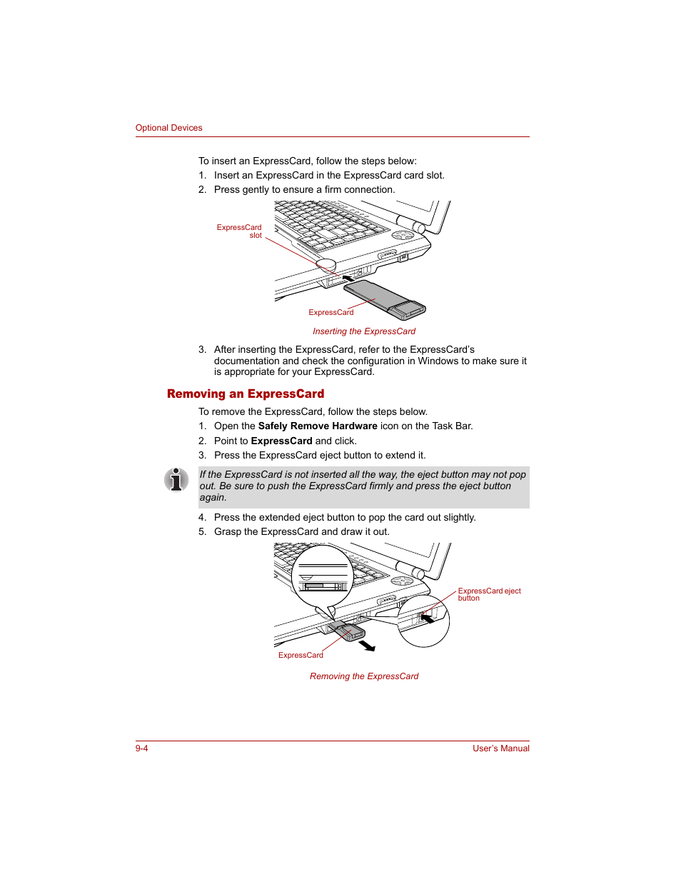 Removing an expresscard, Removing an expresscard -4 | Toshiba Qosmio G20 (PQG20) User Manual | Page 168 / 264