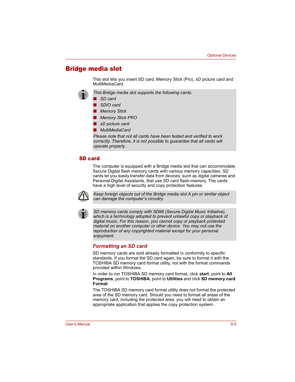 Bridge media slot, Sd card, Bridge media slot -5 | Sd card -5 | Toshiba Qosmio G20 (PQG20) User Manual | Page 169 / 264