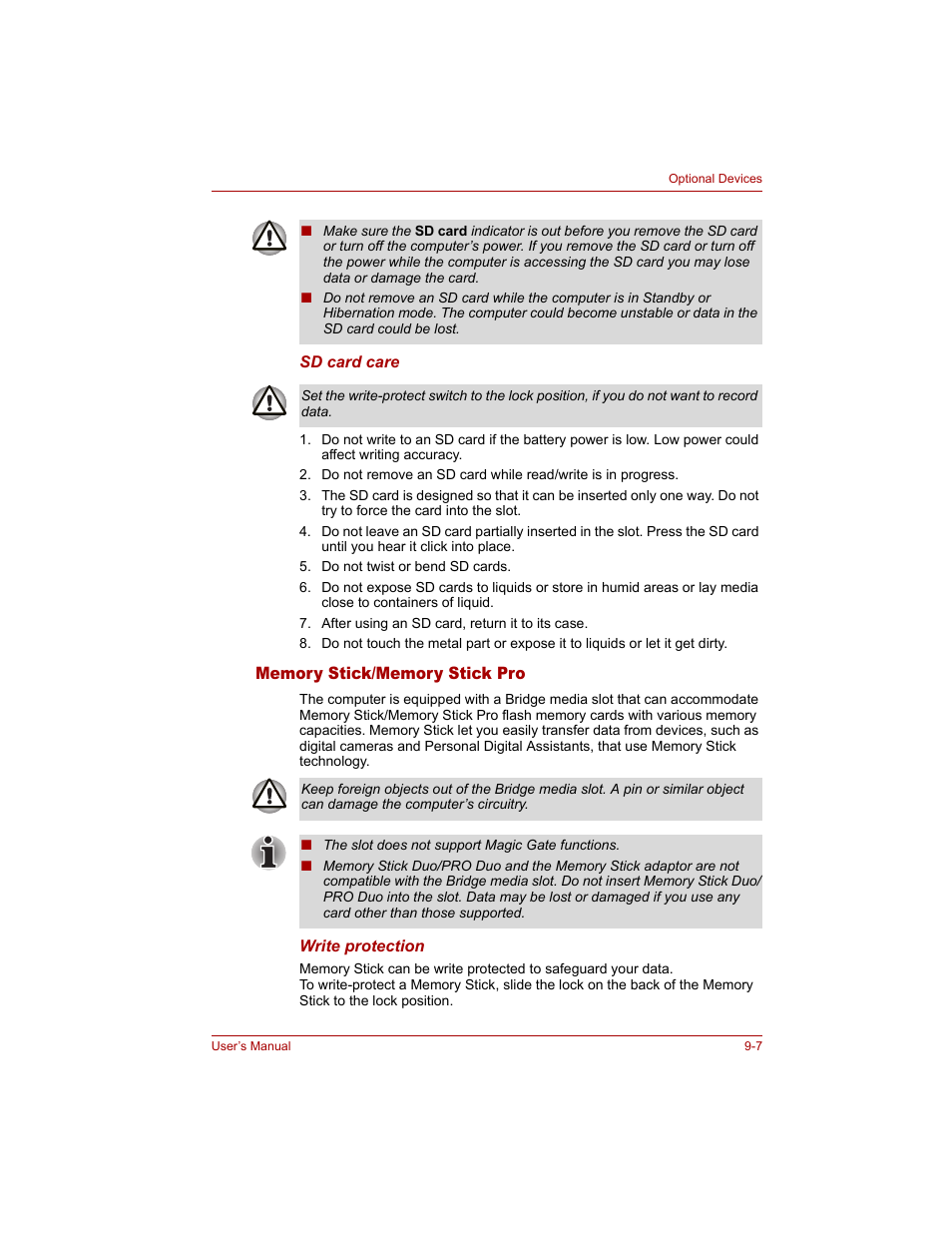 Memory stick/memory stick pro, Memory stick/memory stick pro -7 | Toshiba Qosmio G20 (PQG20) User Manual | Page 171 / 264