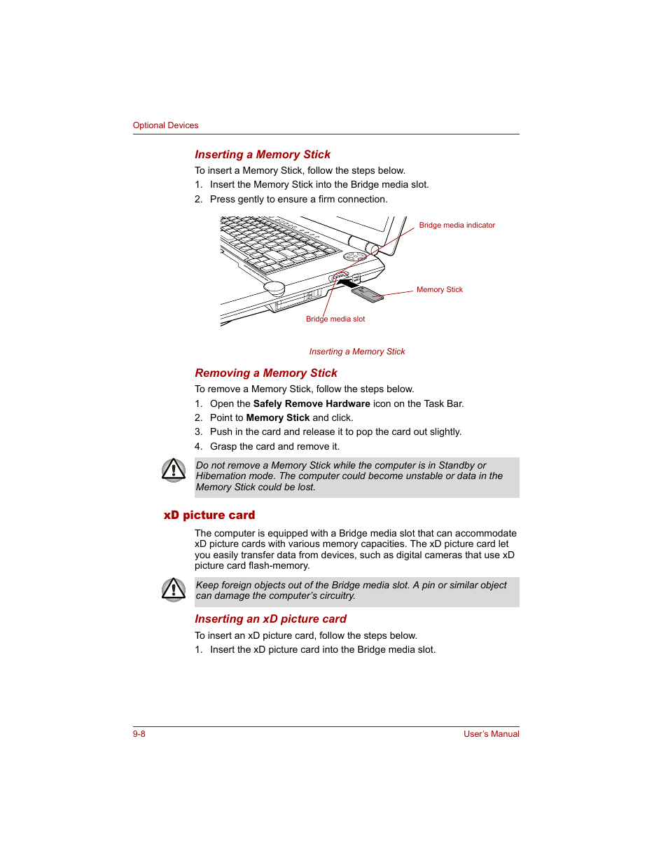 Xd picture card, Xd picture card -8 | Toshiba Qosmio G20 (PQG20) User Manual | Page 172 / 264