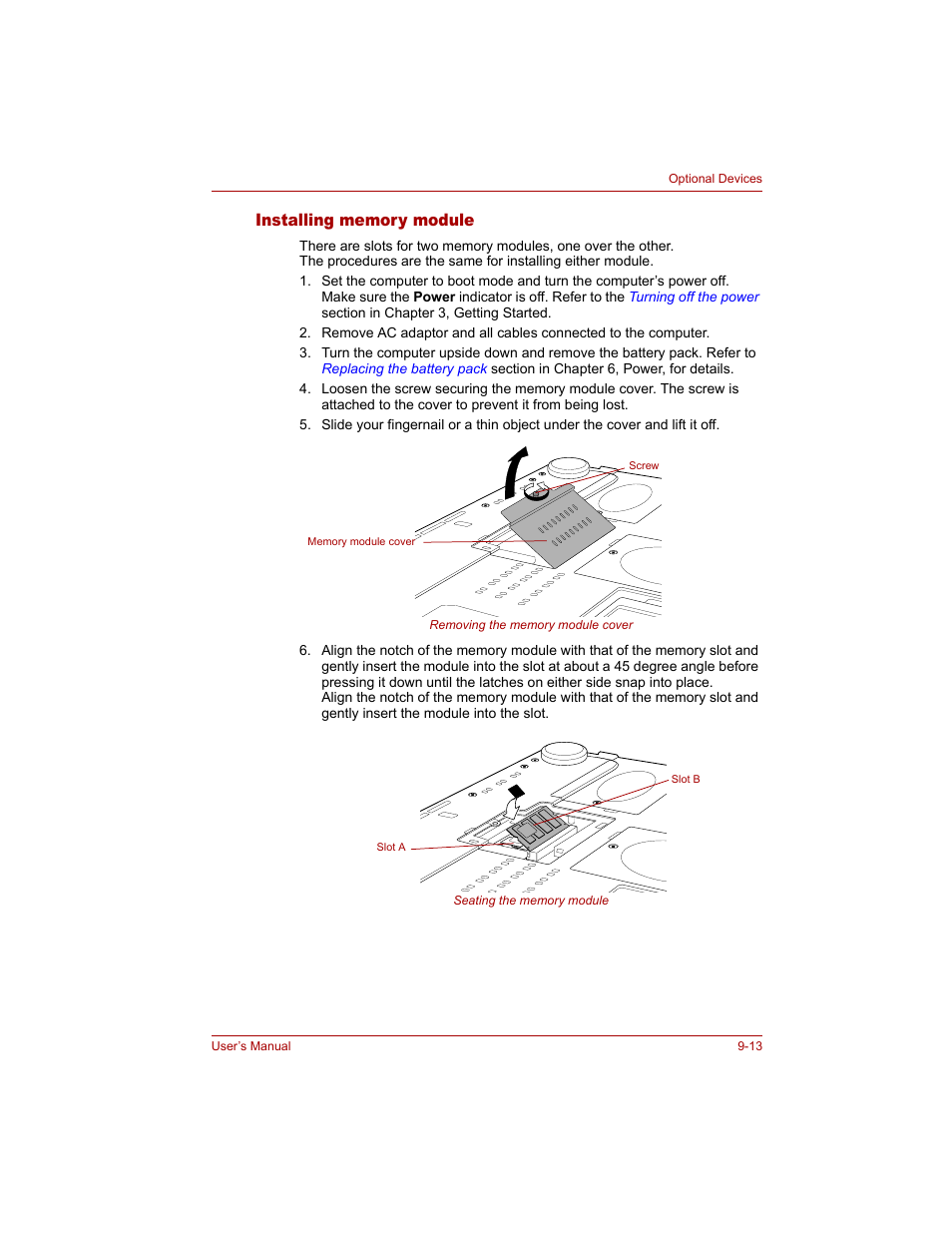 Installing memory module, Installing memory module -13 | Toshiba Qosmio G20 (PQG20) User Manual | Page 177 / 264