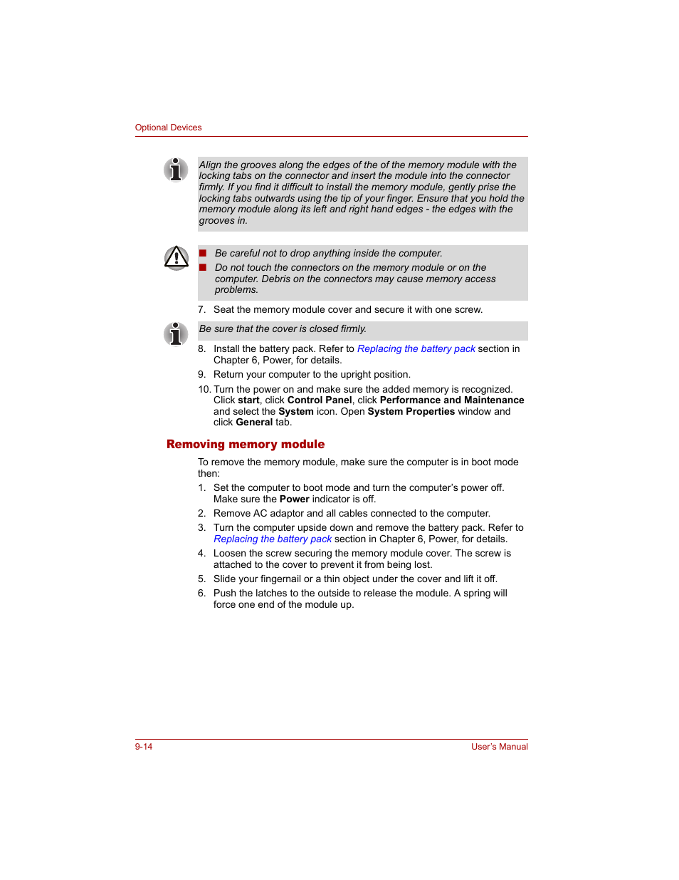 Removing memory module, Removing memory module -14 | Toshiba Qosmio G20 (PQG20) User Manual | Page 178 / 264