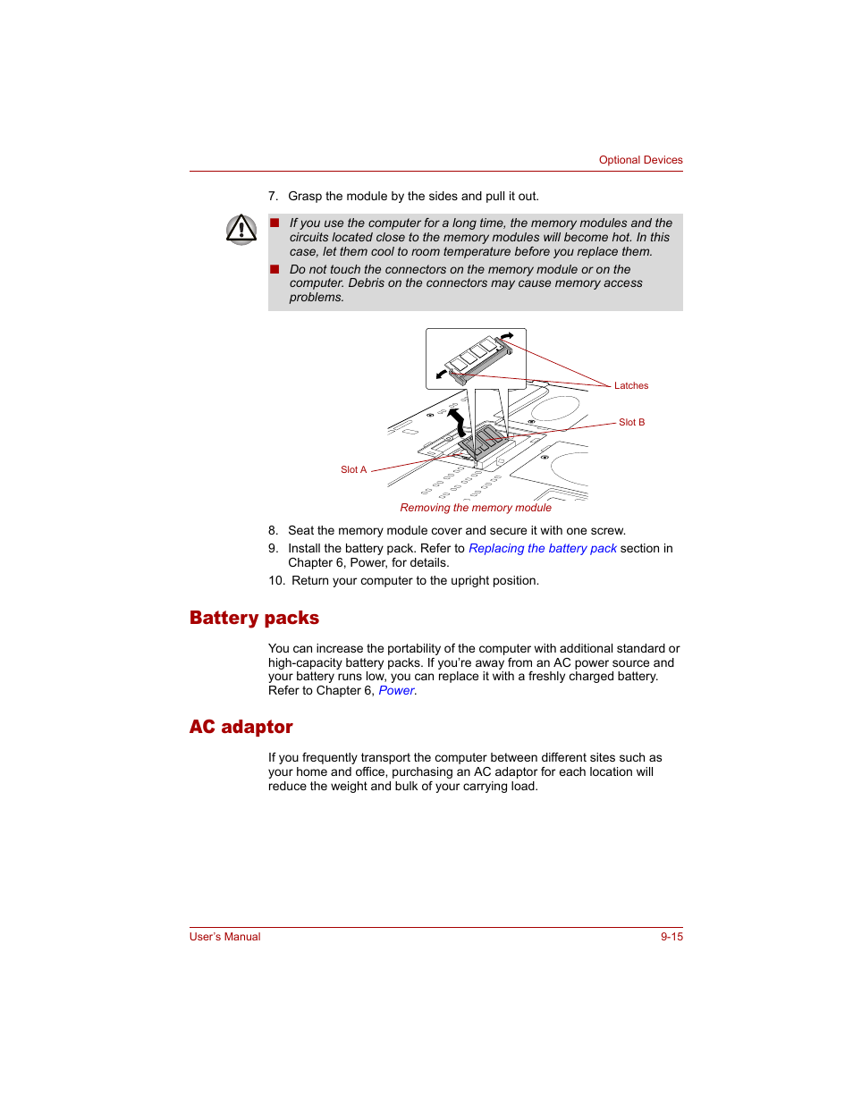 Battery packs, Ac adaptor, Battery packs -15 ac adaptor -15 | Toshiba Qosmio G20 (PQG20) User Manual | Page 179 / 264