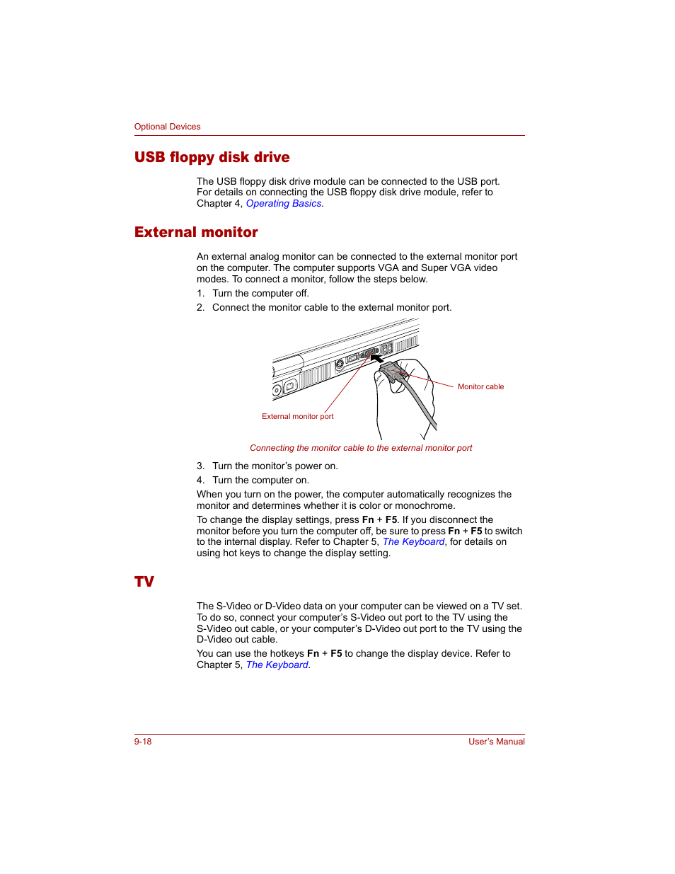 Usb floppy disk drive, External monitor, Section | Toshiba Qosmio G20 (PQG20) User Manual | Page 182 / 264