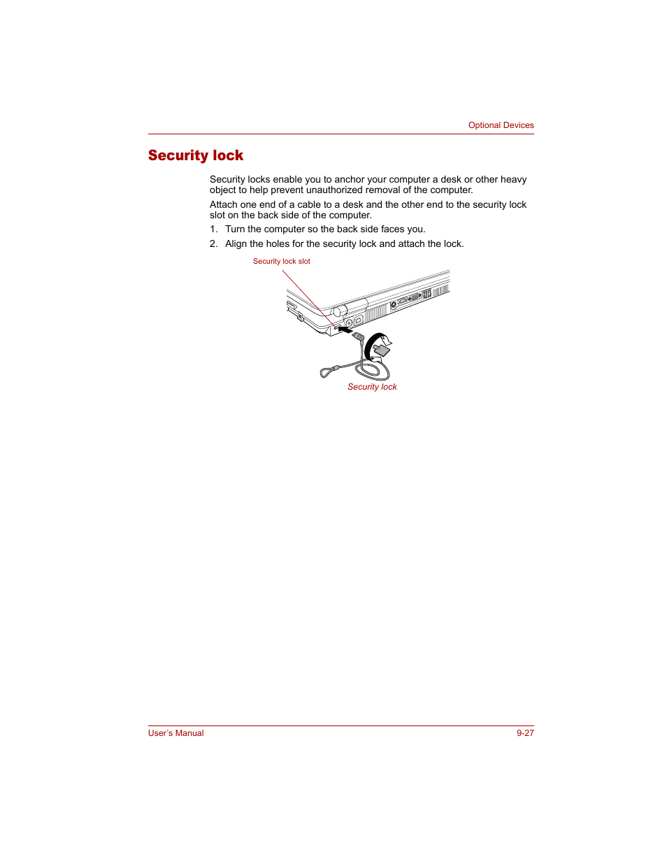 Security lock, Security lock -27 | Toshiba Qosmio G20 (PQG20) User Manual | Page 191 / 264