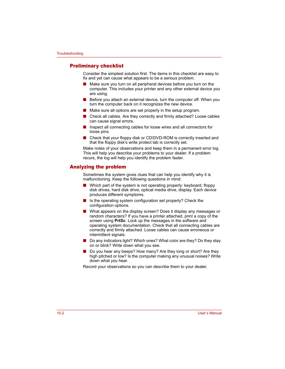 Preliminary checklist, Analyzing the problem, Preliminary checklist -2 analyzing the problem -2 | Toshiba Qosmio G20 (PQG20) User Manual | Page 194 / 264