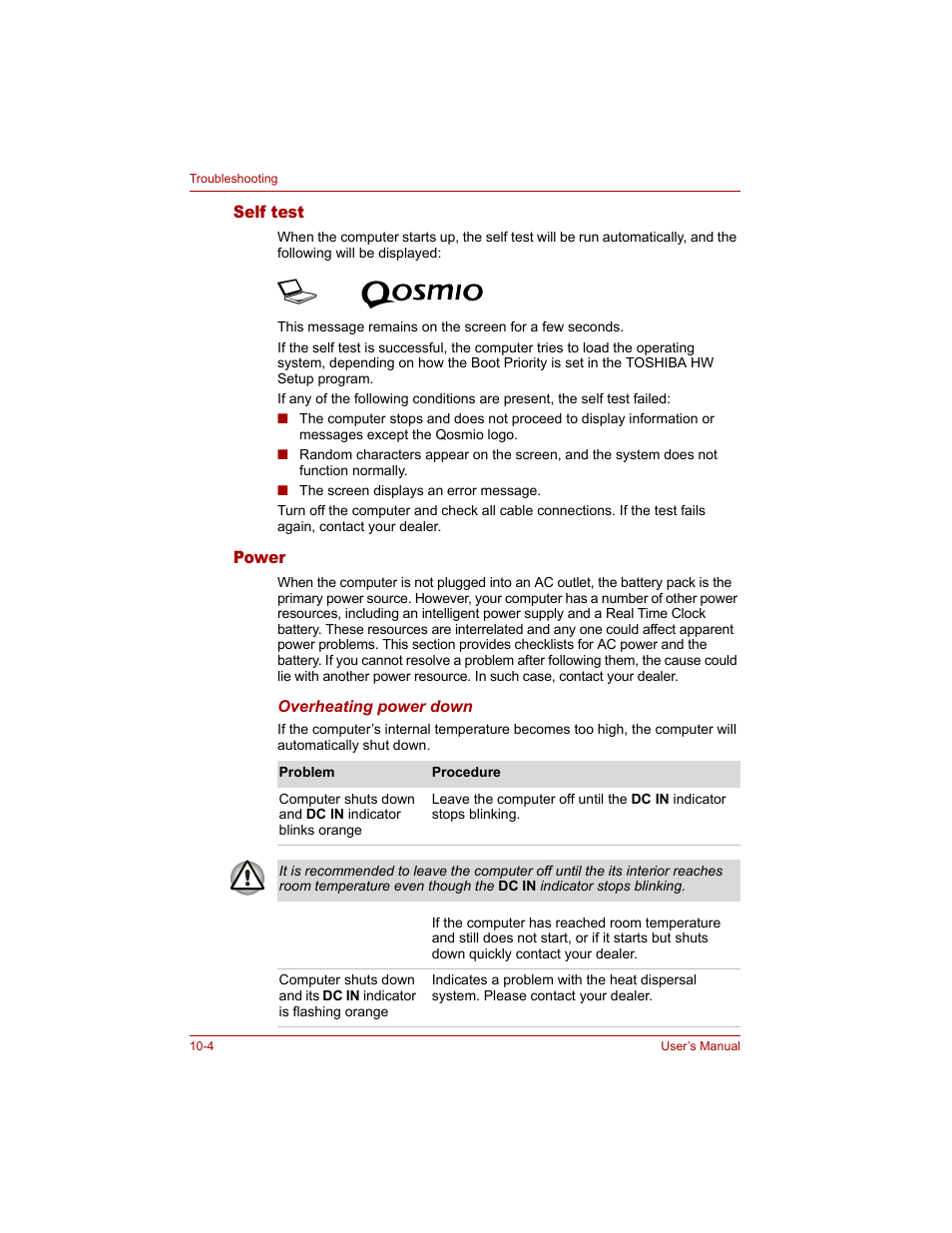 Self test, Power, Self test -4 power -4 | Toshiba Qosmio G20 (PQG20) User Manual | Page 196 / 264