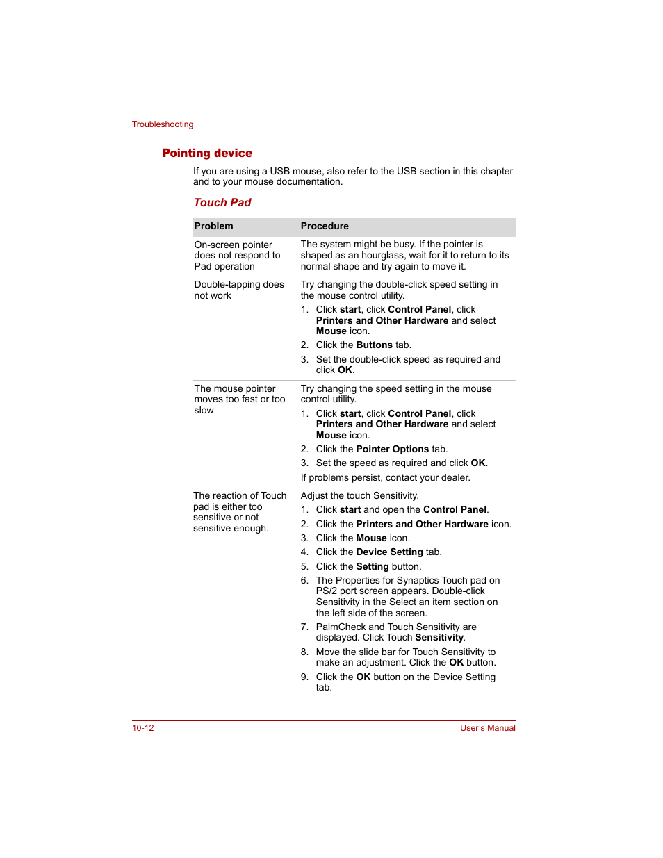 Pointing device, Pointing device -12 | Toshiba Qosmio G20 (PQG20) User Manual | Page 204 / 264