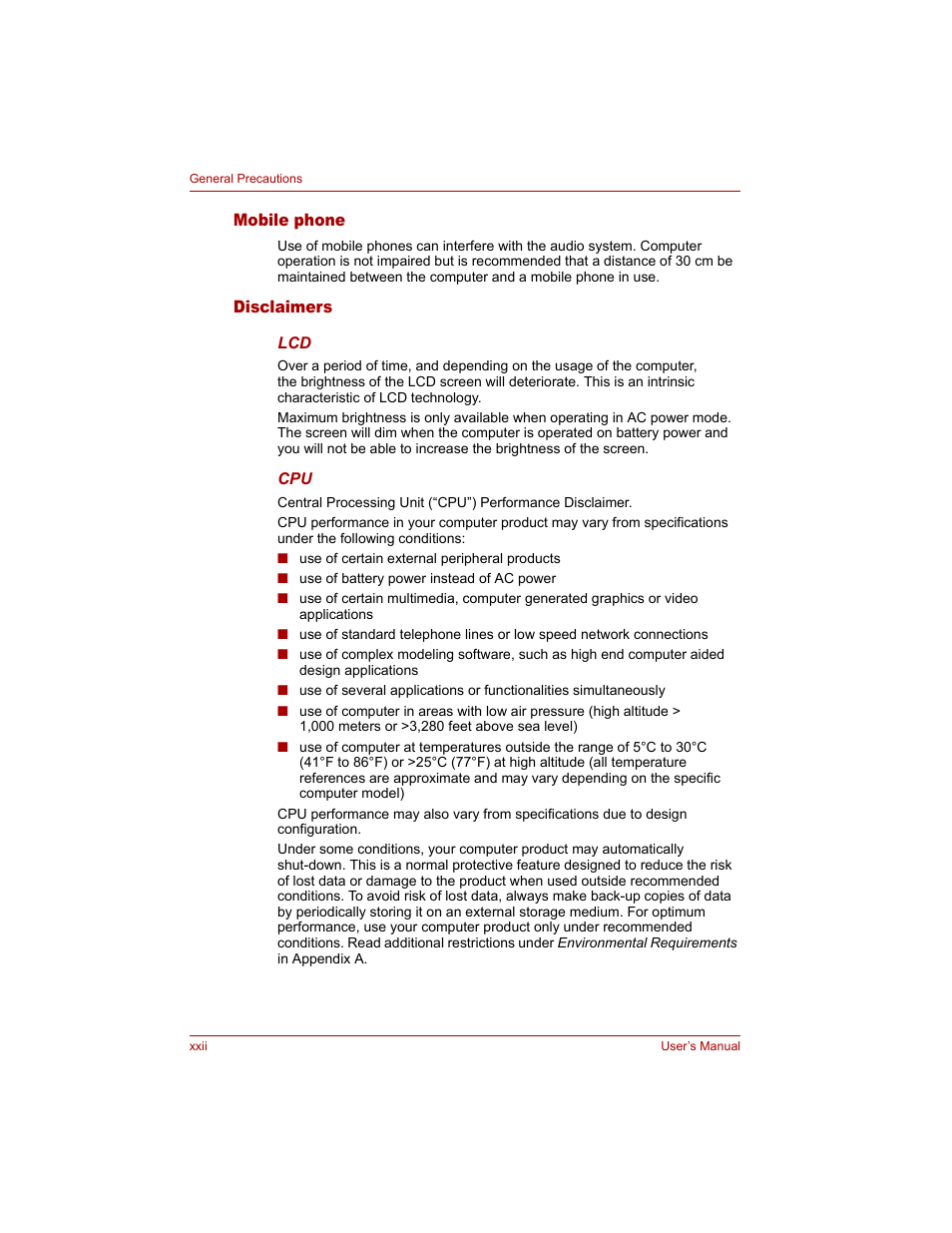 Mobile phone, Disclaimers | Toshiba Qosmio G20 (PQG20) User Manual | Page 22 / 264