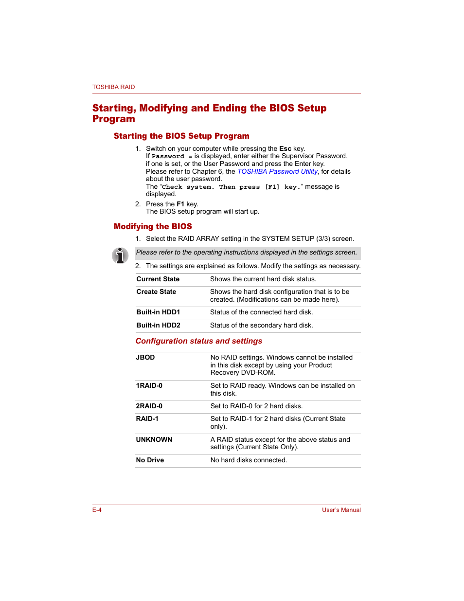 Starting the bios setup program, Modifying the bios | Toshiba Qosmio G20 (PQG20) User Manual | Page 238 / 264