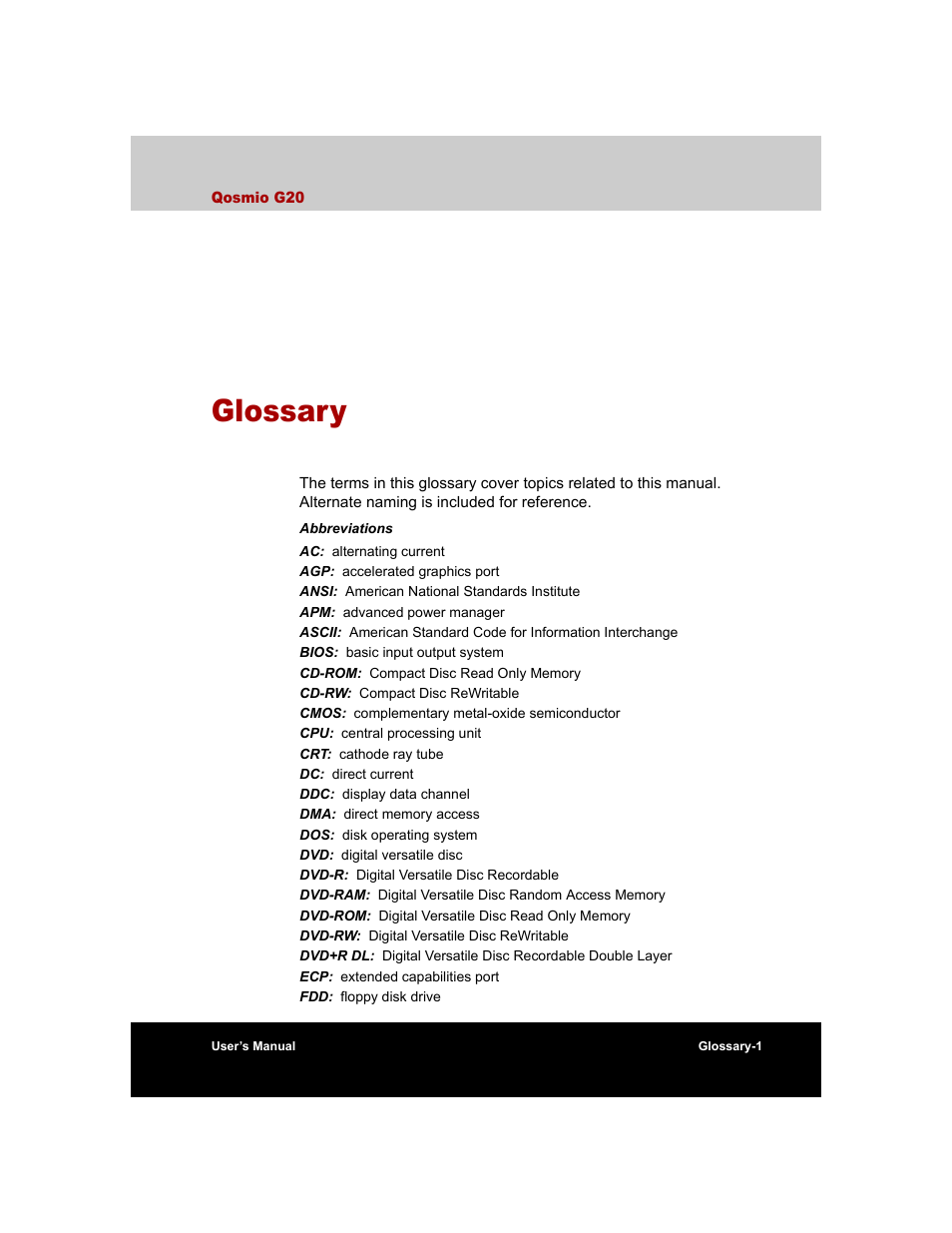 Glossary | Toshiba Qosmio G20 (PQG20) User Manual | Page 247 / 264