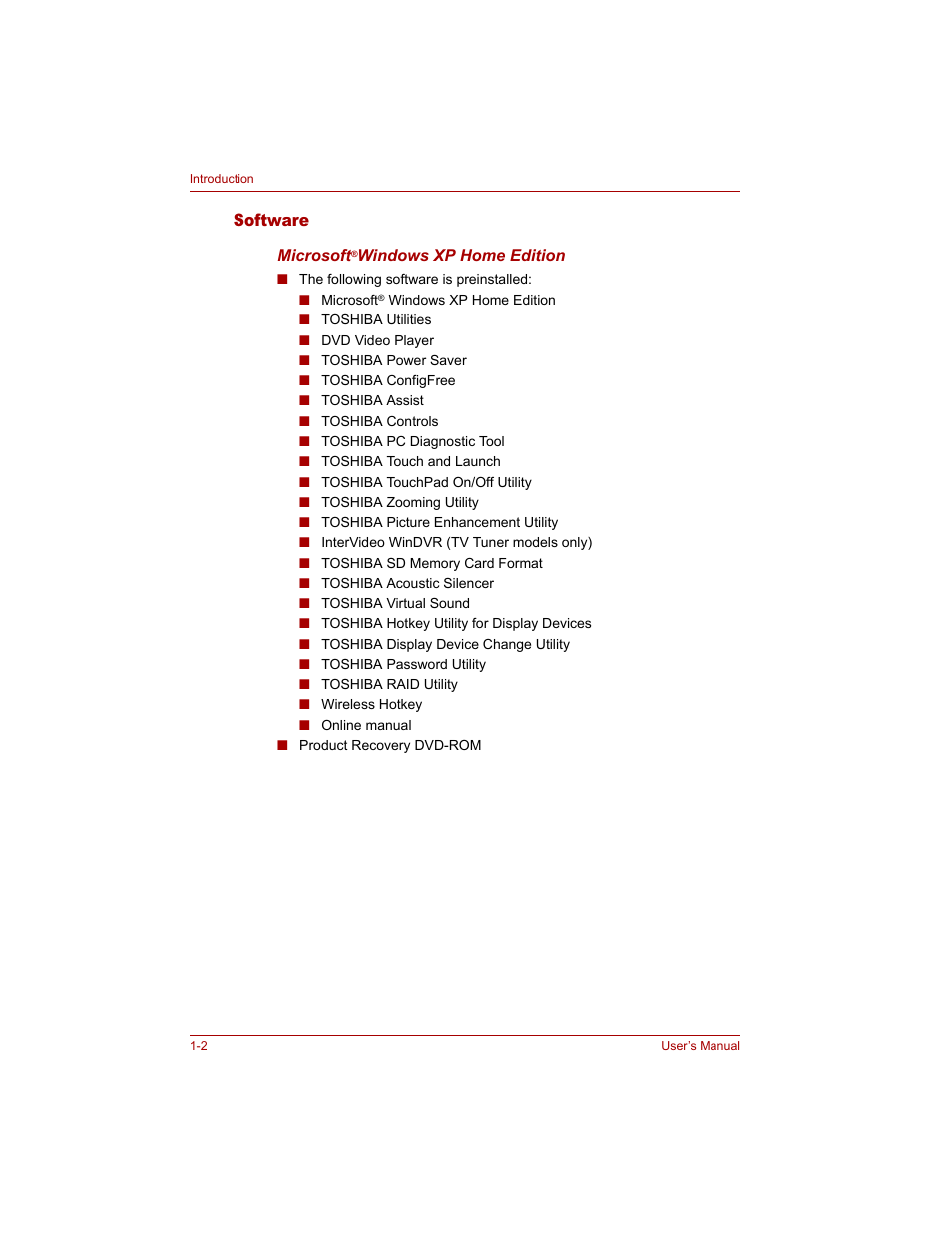 Software, Software -2 | Toshiba Qosmio G20 (PQG20) User Manual | Page 28 / 264