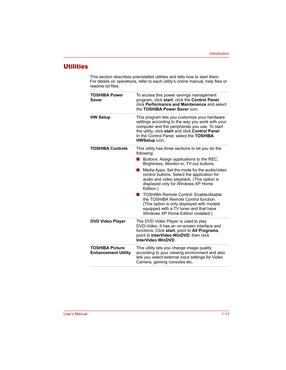 Utilities, Utilities -13 | Toshiba Qosmio G20 (PQG20) User Manual | Page 39 / 264