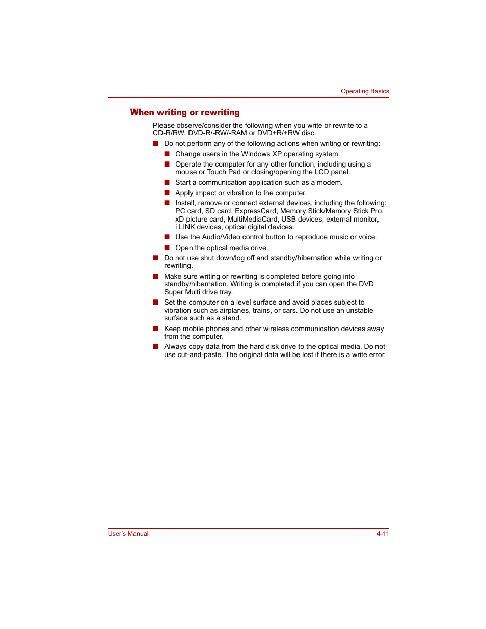 When writing or rewriting, When writing or rewriting -11 | Toshiba Qosmio G20 (PQG20) User Manual | Page 83 / 264