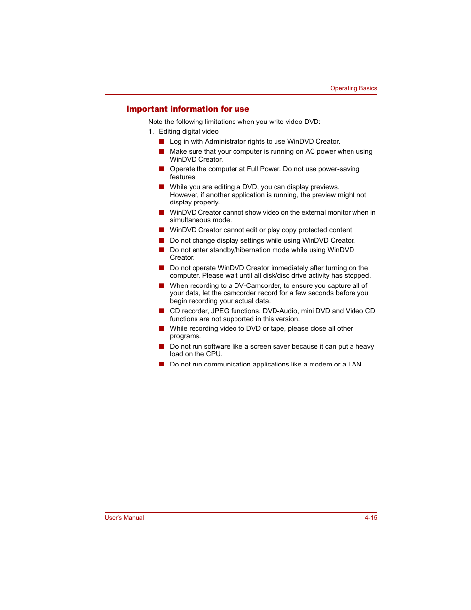 Important information for use, Important information for use -15 | Toshiba Qosmio G20 (PQG20) User Manual | Page 87 / 264