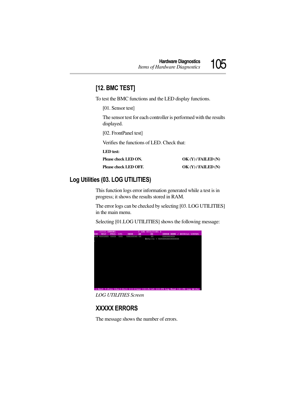 Log utilities (03. log utilities), Bmc test | Toshiba Magnia 3310 User Manual | Page 109 / 132