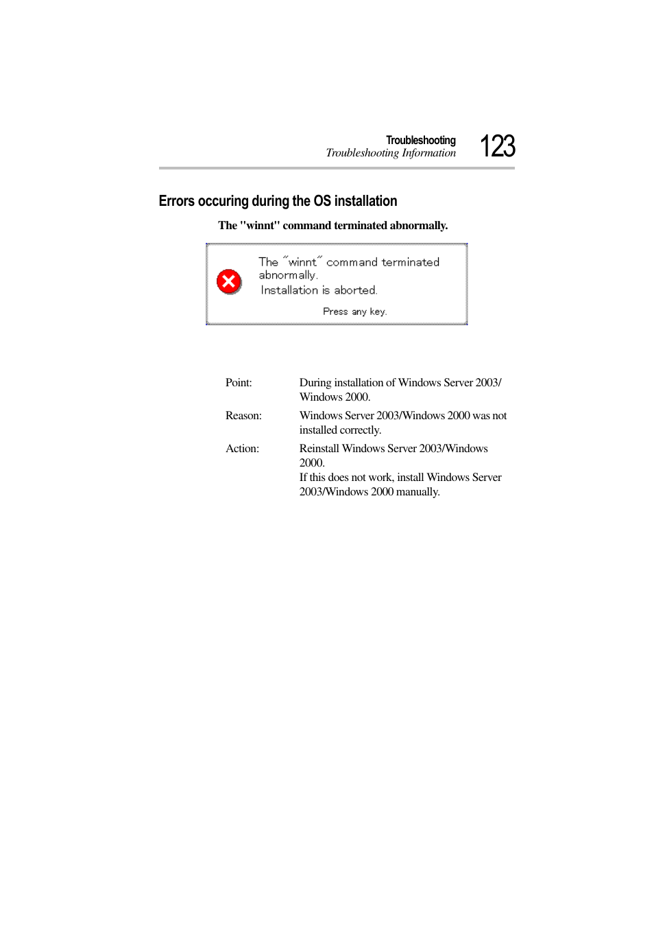 Errors occuring during the os installation | Toshiba Magnia 3310 User Manual | Page 127 / 132