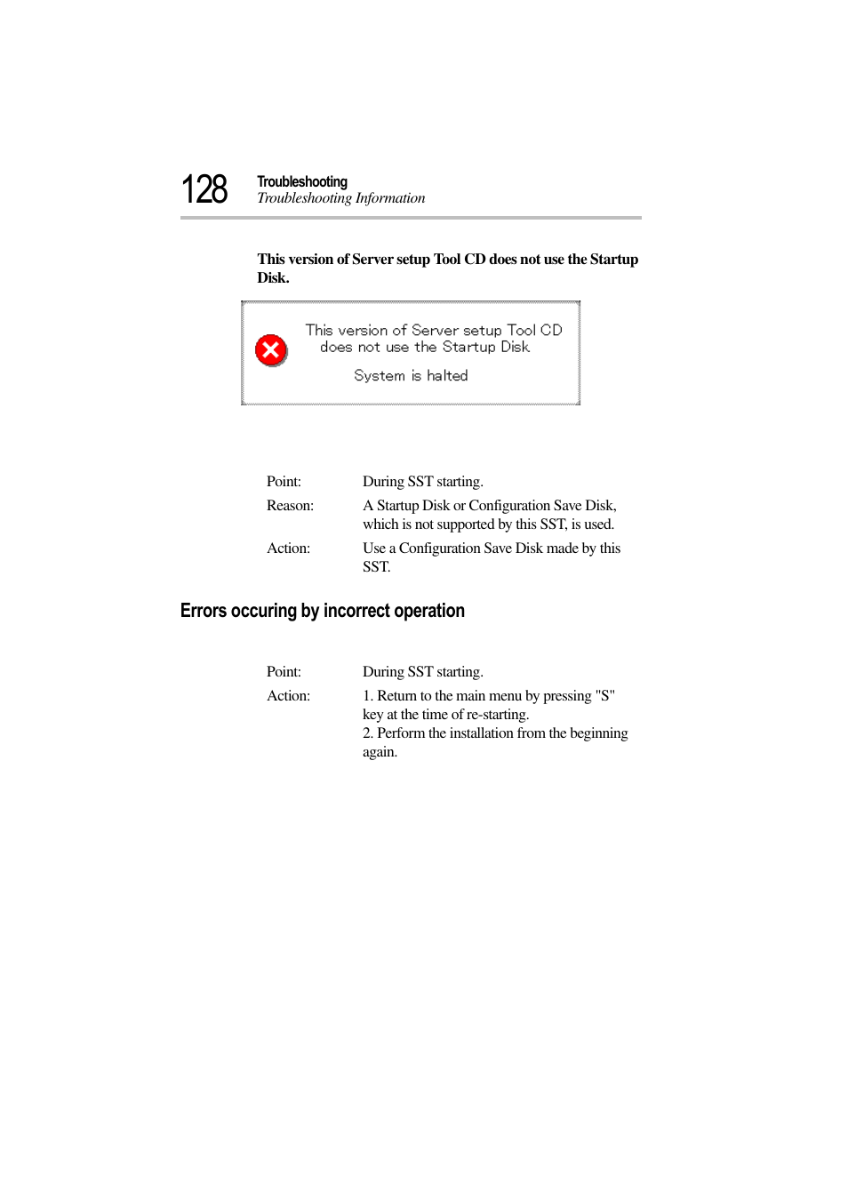 Errors occuring by incorrect operation | Toshiba Magnia 3310 User Manual | Page 132 / 132