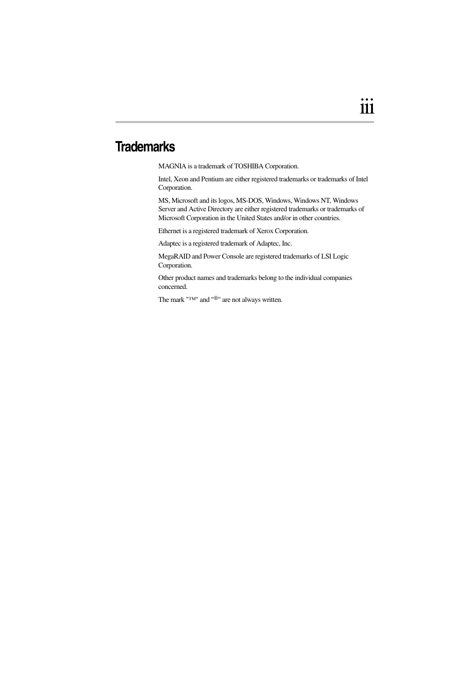 Trademarks | Toshiba Magnia 3310 User Manual | Page 3 / 132