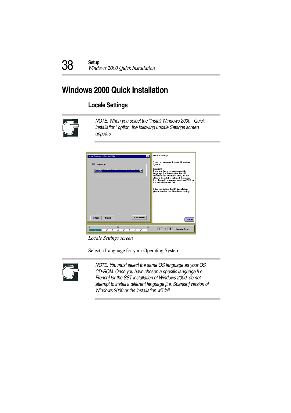 Windows 2000 quick installation | Toshiba Magnia 3310 User Manual | Page 42 / 132