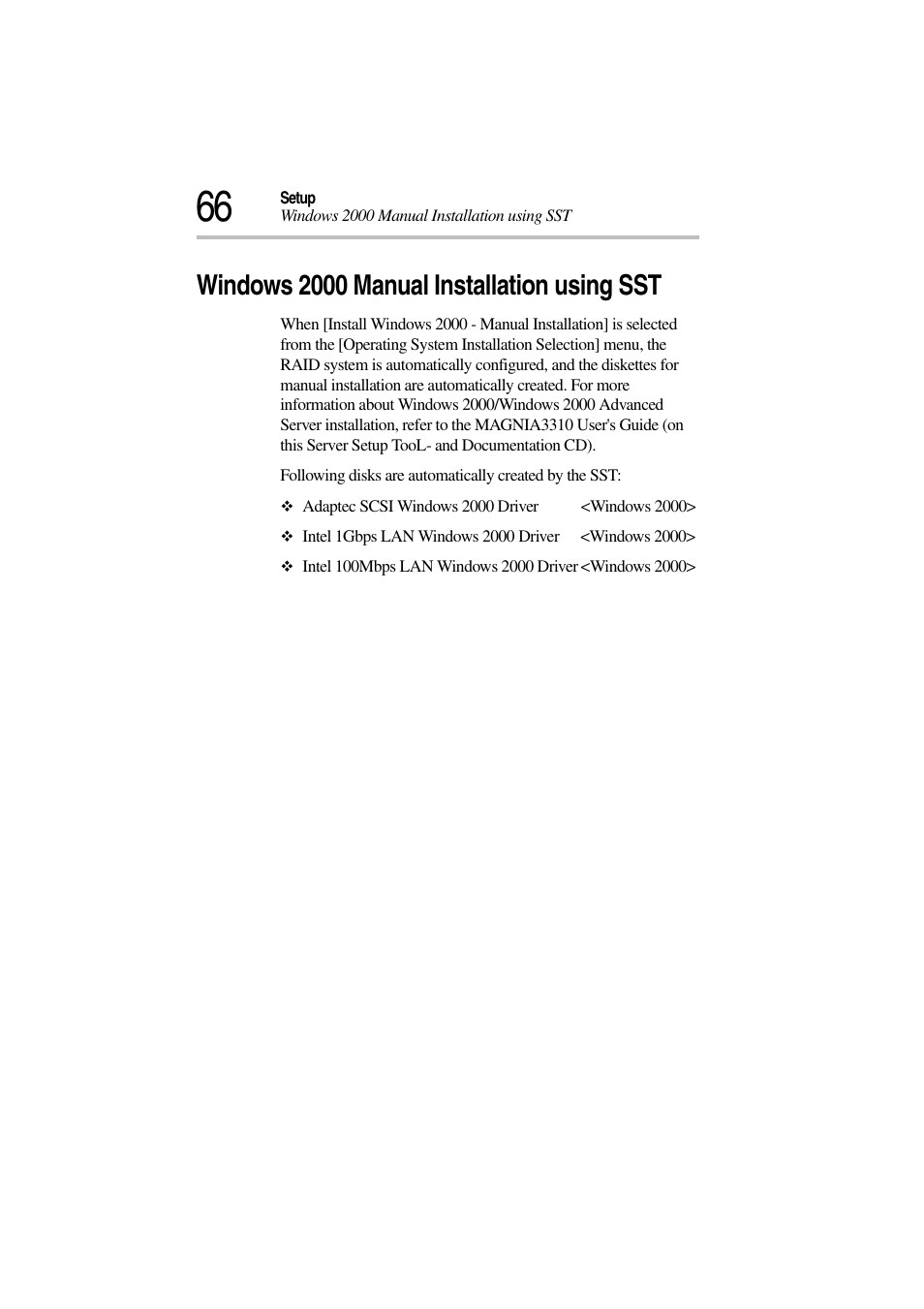 Windows 2000 manual installation using sst | Toshiba Magnia 3310 User Manual | Page 70 / 132