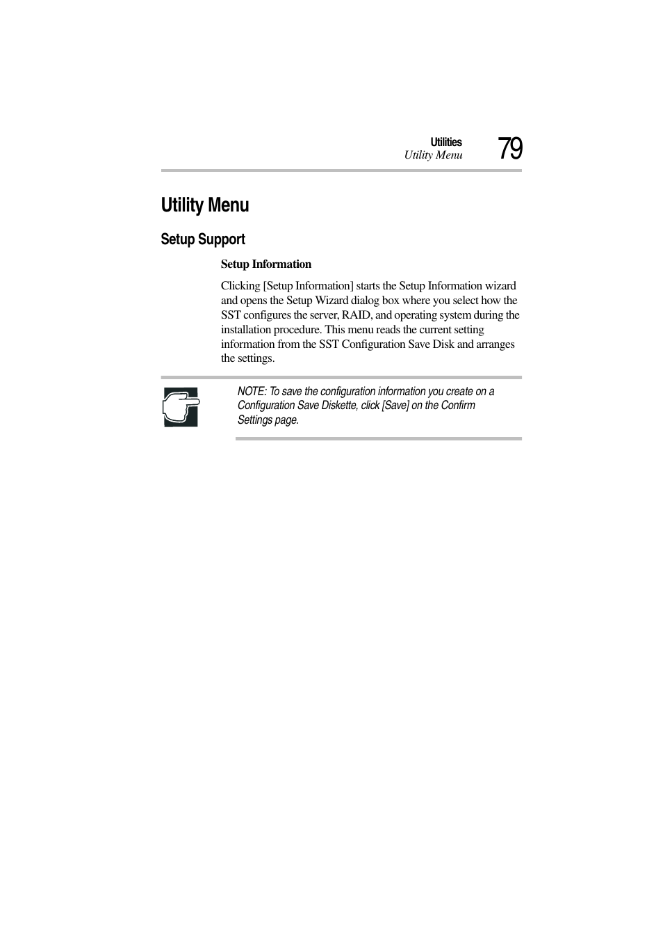 Utility menu, Setup support | Toshiba Magnia 3310 User Manual | Page 83 / 132