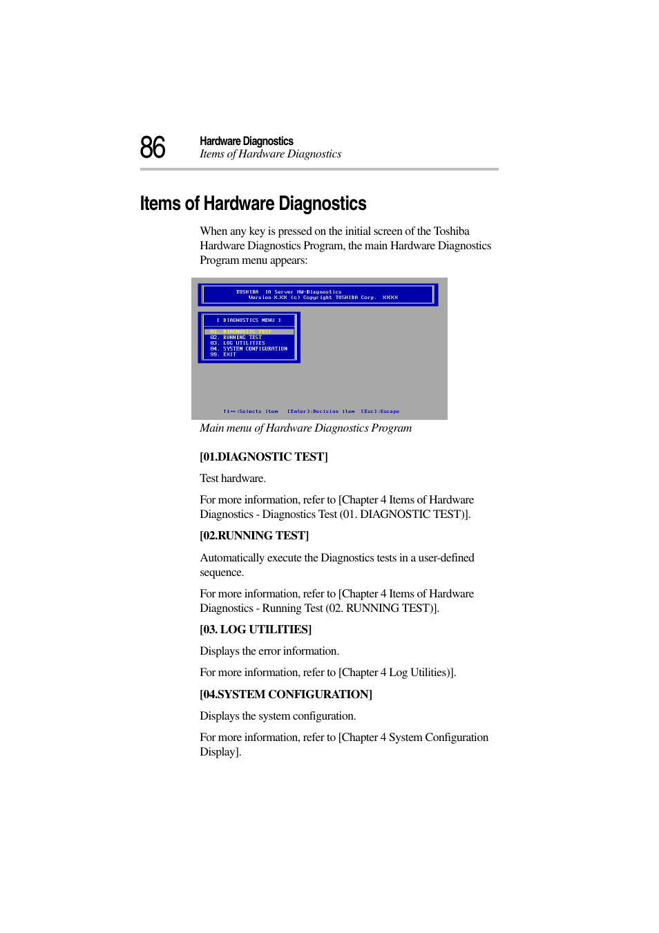 Items of hardware diagnostics | Toshiba Magnia 3310 User Manual | Page 90 / 132