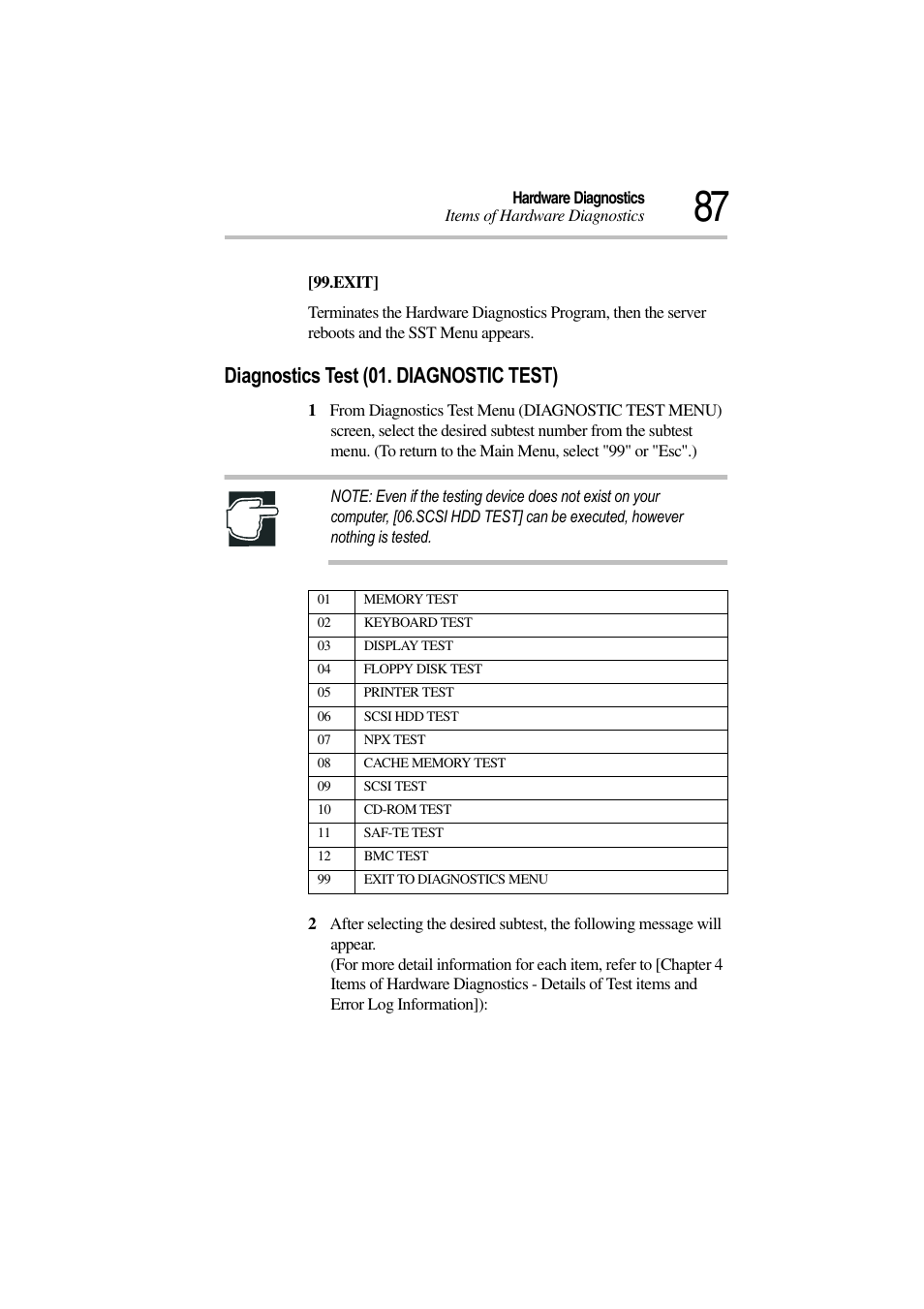 Diagnostics test (01. diagnostic test) | Toshiba Magnia 3310 User Manual | Page 91 / 132