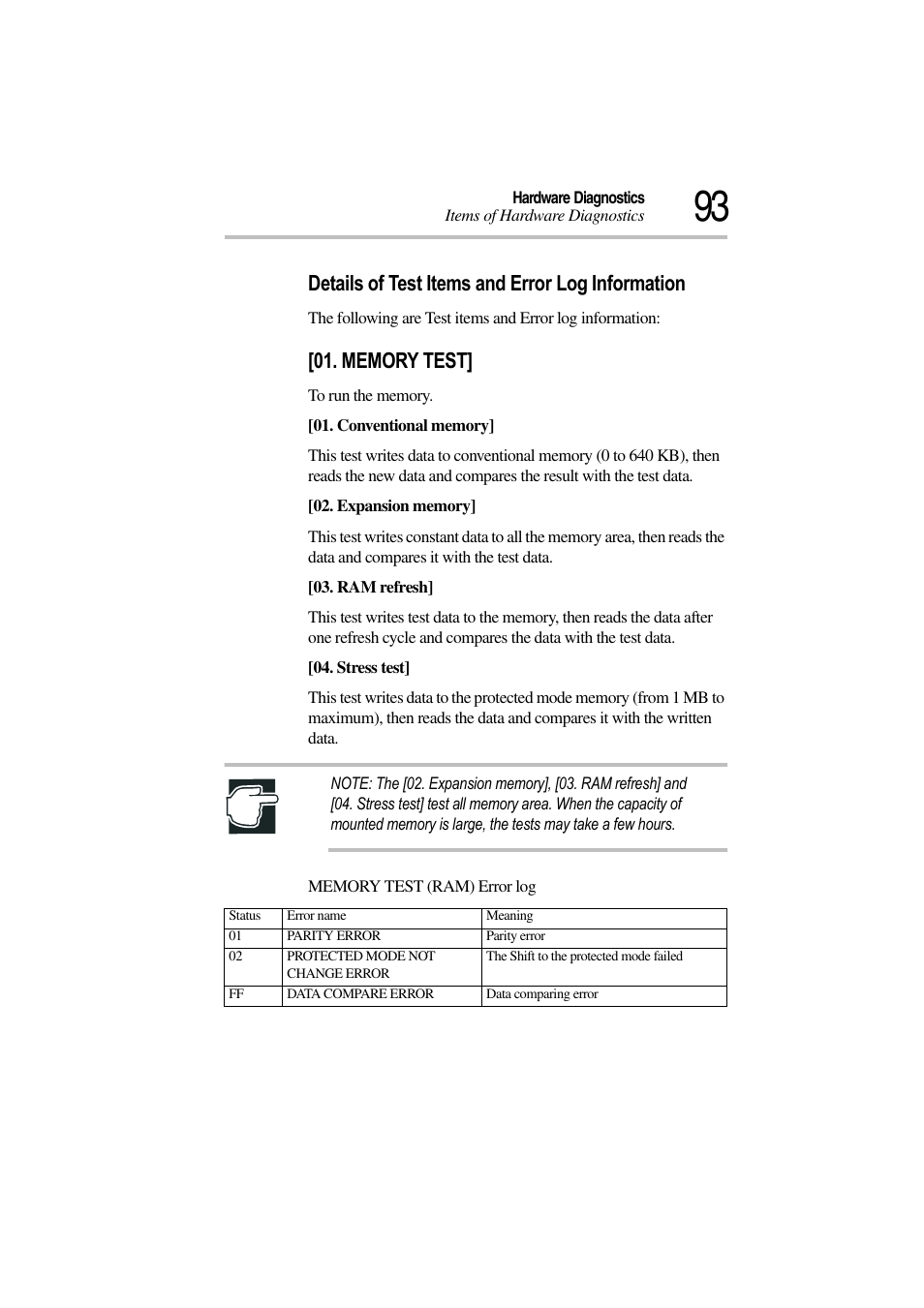 Details of test items and error log information | Toshiba Magnia 3310 User Manual | Page 97 / 132