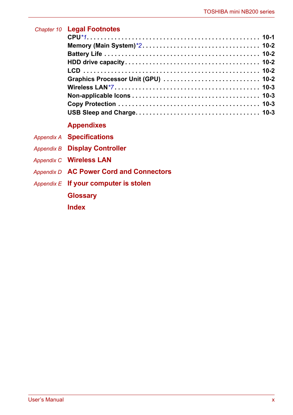 Toshiba NB200 User Manual | Page 10 / 138