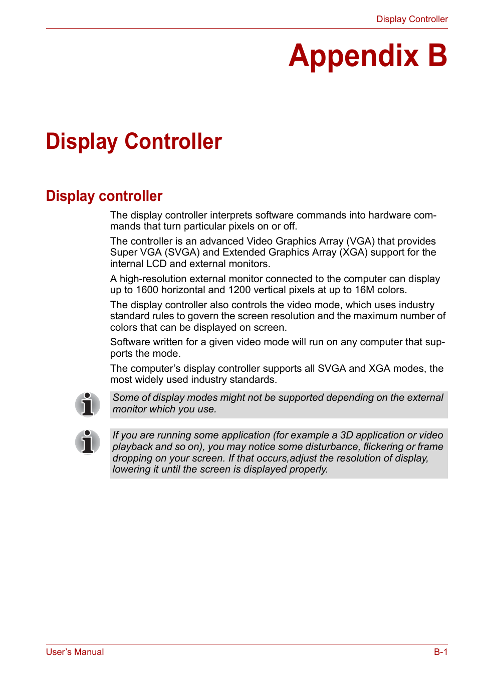Appendix b: display controller, Appendix b, Display controller | To the, Display, Controller, Secti | Toshiba NB200 User Manual | Page 114 / 138